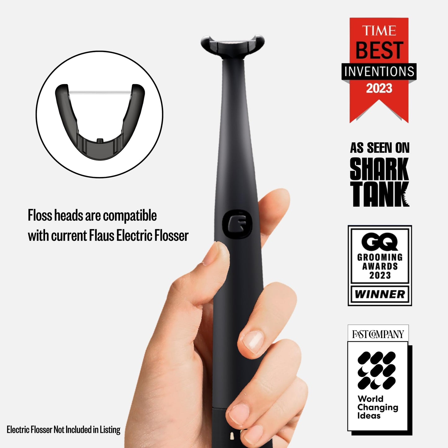 FLAUS Electric Flosser (Shark Tank) 3 Speeds + 45 Refill Heads w/Extra Strong Woven Floss, Increased Durability - Water Flosser Alternative, Dentist Recommended Tooth Flossers, Eco Dental Floss Picks