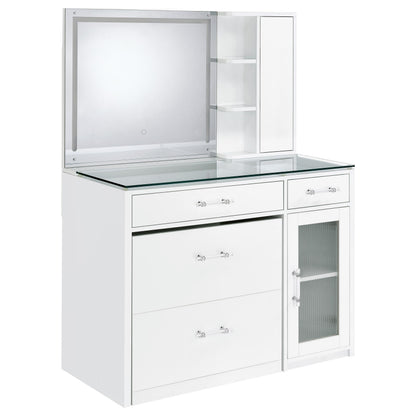 Coaster Home Furnishings Flora 2-Drawer Vanity Set with Led Mirror White High Gloss