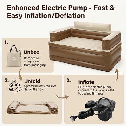 LANMOUNTAIN Inflatable Couch Set with Cup Holders & Pump, Velvety Air Sofa (1 Loveseat 60"x32"x34" & 2 Chairs 41"x32"x34") for Camping & Home