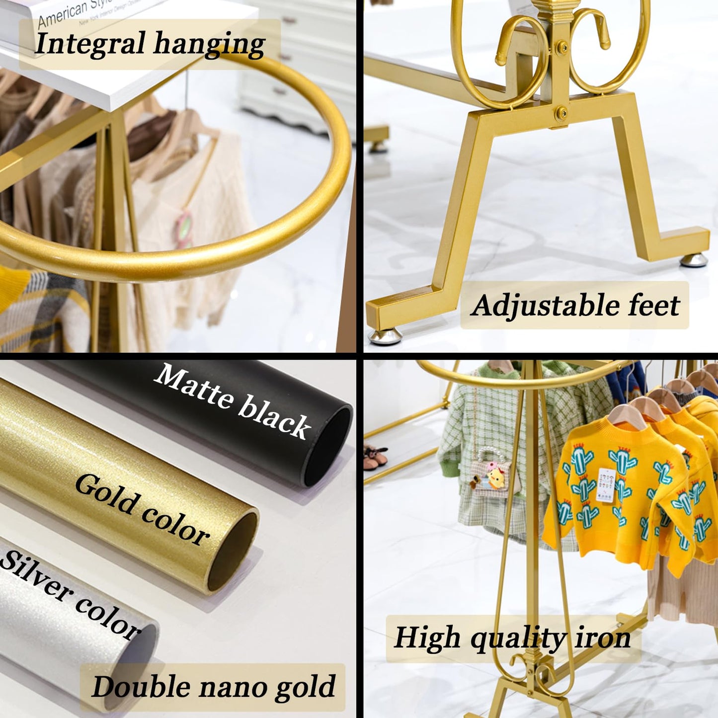 SPTZQURY Round Clothing Rack, Commercial Floor Standing Clothes Hanging Rack, Oval Iron Clothing Hanging Rack, for Bedrooms Hanging Apparel, Boutiques Display, Laundry Room (Gold)