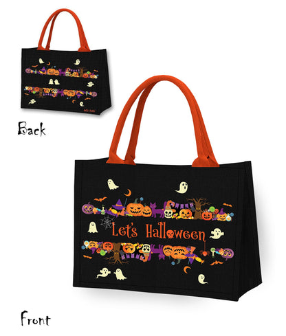 Let's Tote Halloween Canvas Candy Tote Bag With Handle, Ghosts Glow In The Dark, Great Pumpkin Halloween Party Gift. Reusable Bag for Trick or Treat, Candy Bucket. (Large 1-Pack)
