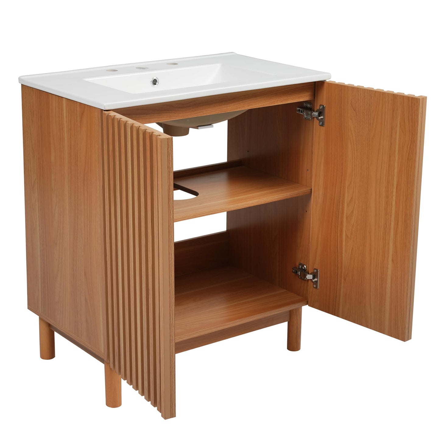 Merax 29.9" Bathroom Vanity with Ceramic Sink, Solid Wood Legs, MDF Cabinet, U-Shaped Adjustable Shelf, Space-Saving Bathroom Storage Cabinet, Traditional American Style