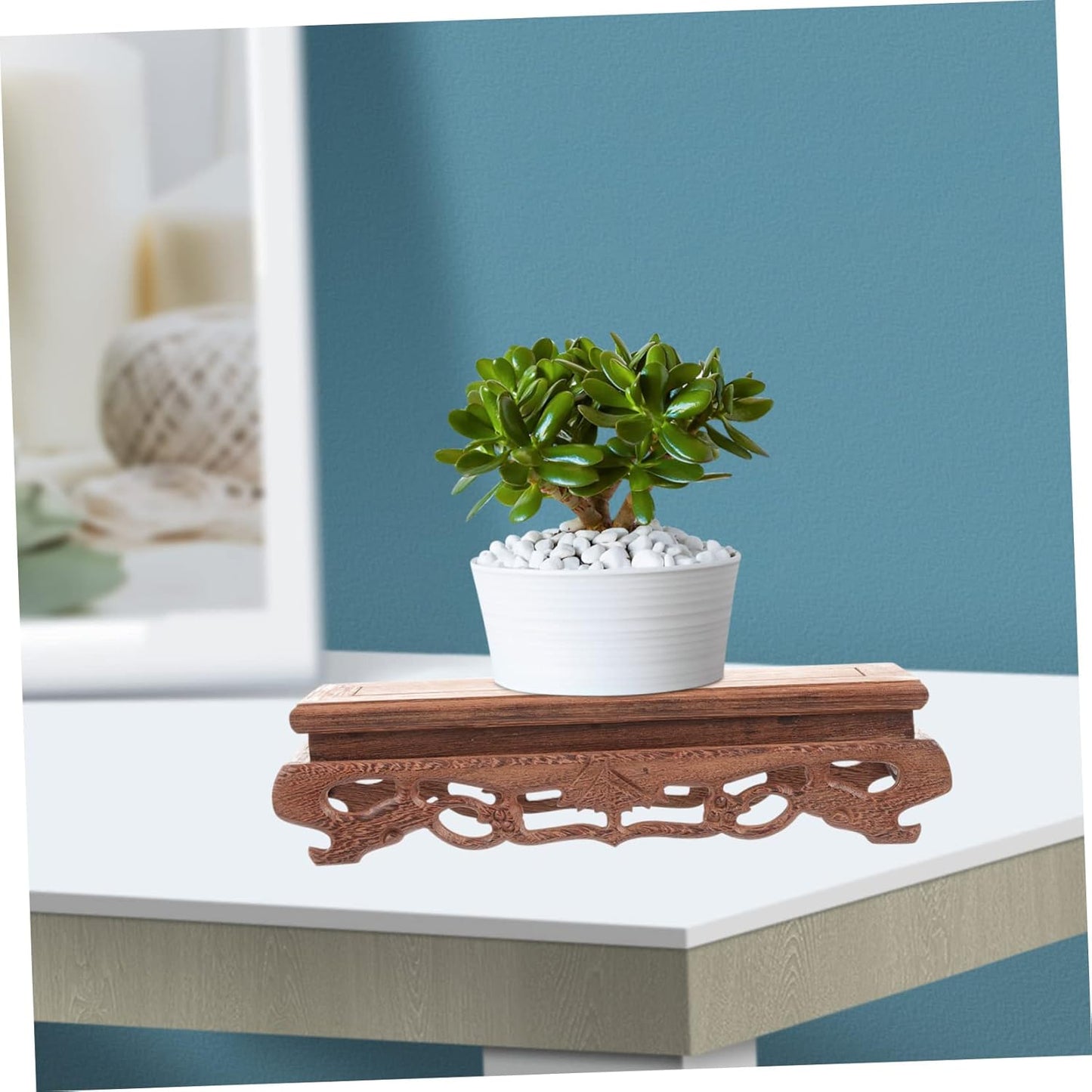 YARNOW Wooden Base Decorative Planter, Rectangle Flower Vase Stand for Home Plant Holder