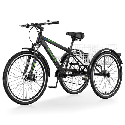 Slsy Adult Mountain Tricycle, 7 Speed Three Wheel Bike, 24/26 Inch Adults Trikes for Seniors with Shopping Basket, Exercise Men's Women's Tricycles