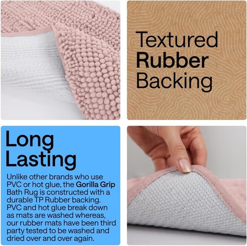 GORILLA GRIP Bath Rug Mat - Soft Chenille Microfiber, Quick-Dry & Washable | 44x26, Dusty Rose