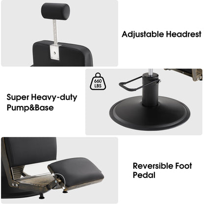BarberPub Vintage Barber Chair Heavy Duty Metal Frame All Purpose Hydraulic Recline Beauty Salon Spa Equipment 2905