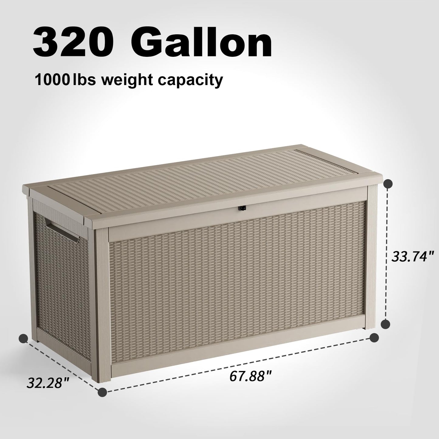 MAIUSCOLI Outdoor Waterproof Resin Storage Deck Box Lockable Outside Bench UV Resistant Bin Patio Porch Furniture Pool Float Garden Tool Cushion (Grey, 320 Gallon)