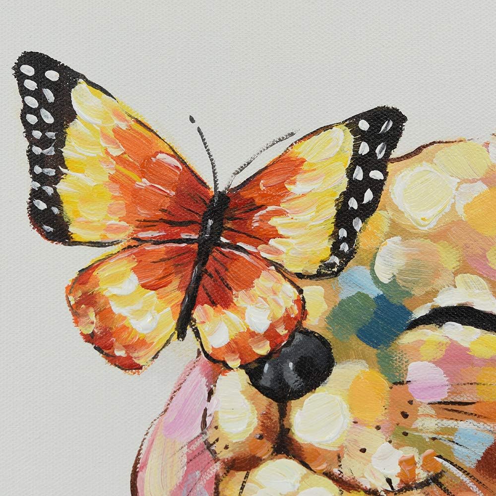 24"x24" SEVEN WALL ARTS Dog Canvas Wall Art Colorful Animal Picture Pet Puppy Butterfly Alighted on Dog Paintings