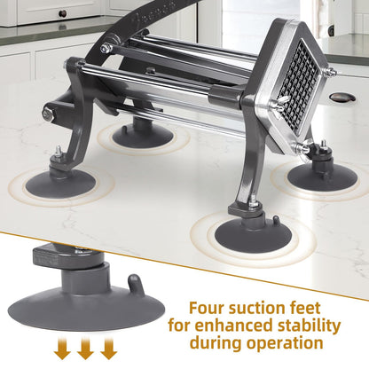 French Fry Cutter Commercial Grade Potato Slicer with Stand Suction Feet Complete Set, Includes 1/4", 3/8", 1/2", 2 Pieces L Stand