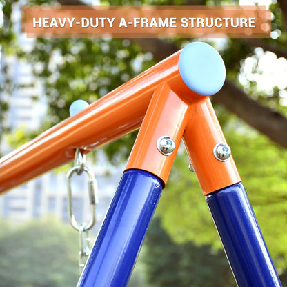 Lunafun Swing Sets for Backyard with Trampoline 440lbs with Heavy-Duty Metal A-Frame Outdoor Swing Set with 1 Saucer Swing Seat 1 Swings Seat & 1 Trampoline