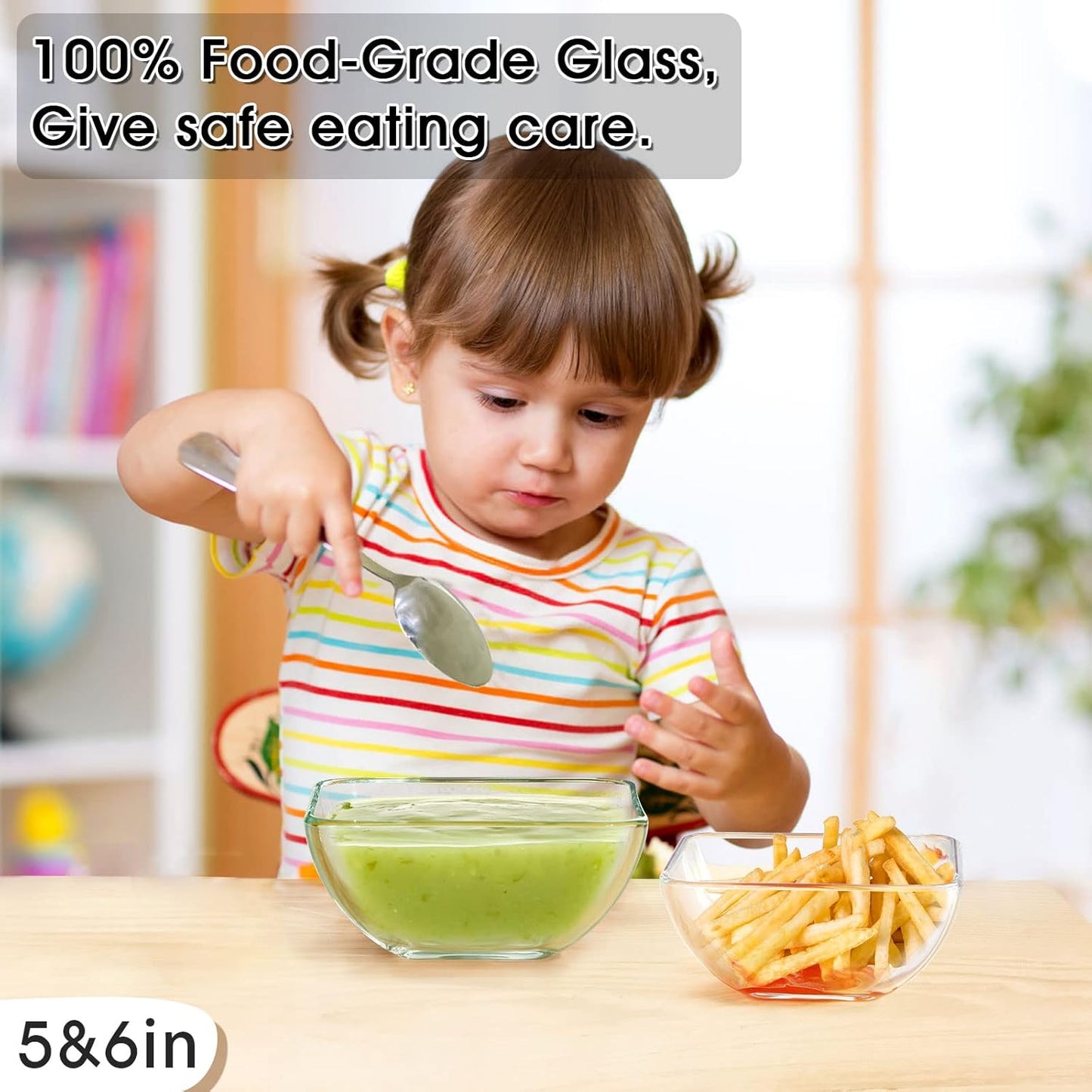 NUTRIUPS Glass Bowl Set, Glass Mixing, Salad, Cereal, Serving Bowls, Microwave Safe, Clear Square Bowls