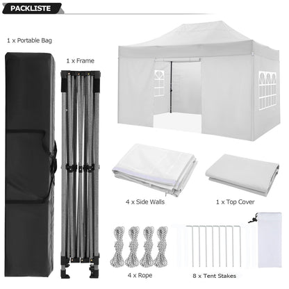COBIZI 10x15 Pop up Canopy Tent 10x15 Canopy with 4 Sidewalls Waterproof Heavy Duty Commercial for Parties Outdoor Garden Gazebo Tent, Carry Bag(10x15ft, White)