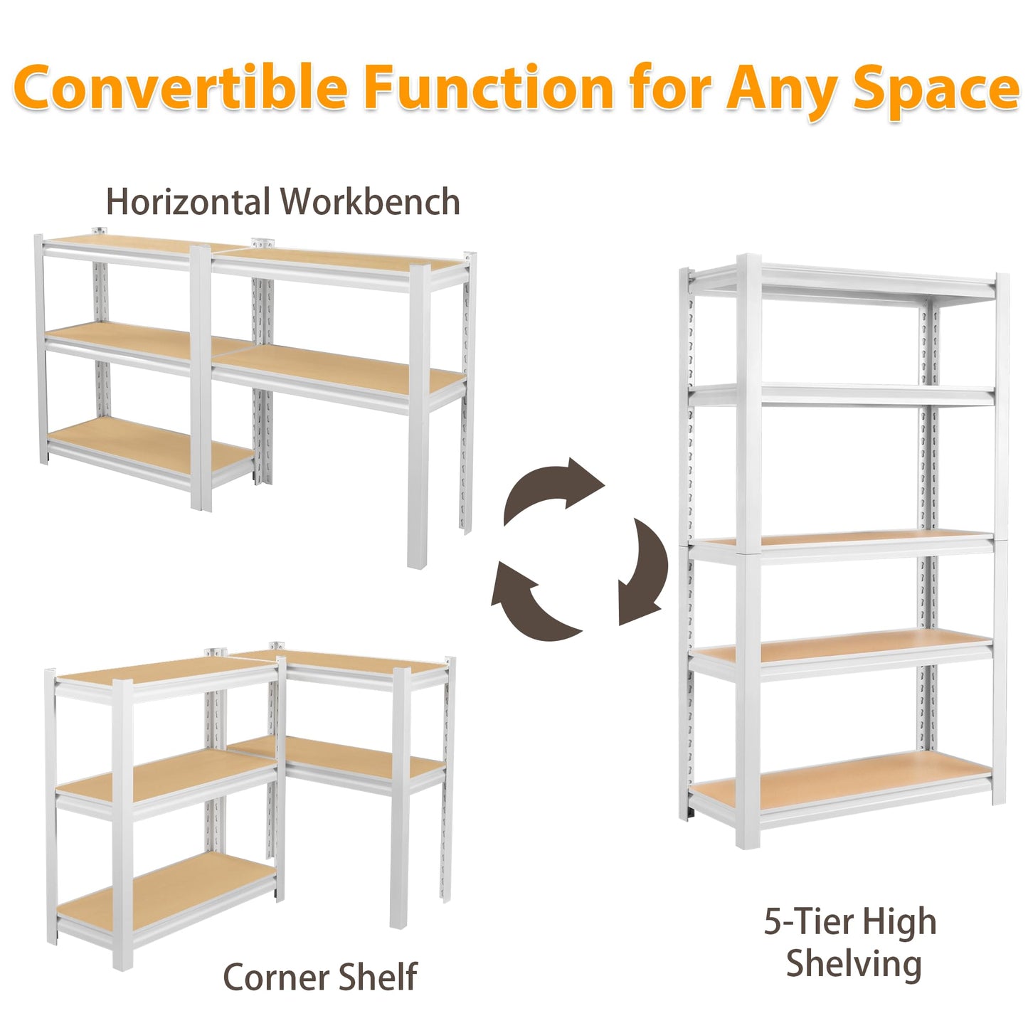 skillmaid 5 Tier White Storage Shelves - Adjustable Pantry Shelves Metal Closet Shelf, Heavy Duty Shelving Unit Utility Rack Organizer for Kitchen Closet Pantry Garage, 28" W x 12" D x 59" H, Set of 4
