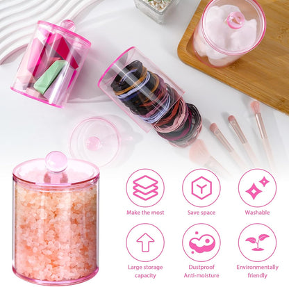 XIPENGKEJI Qtip Holder Set - 4 Pack Apothecary Jars with Lids for Cotton Swabs & Pads | 10oz-12oz Pink