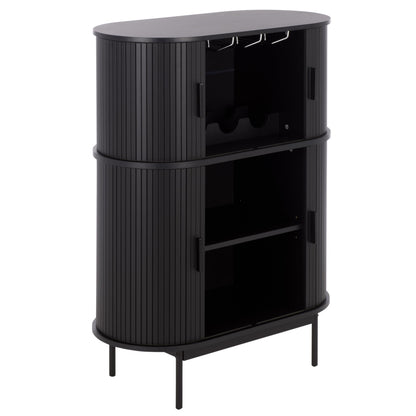 SAFAVIEH Furniture - Erdwing Bar Cabinet - Black - Tambour Door Wine & Liquor Storage Cabinet with Glassware Rack - Ideal for Living Room, Home Bar, Dining Space (BCT3100B)