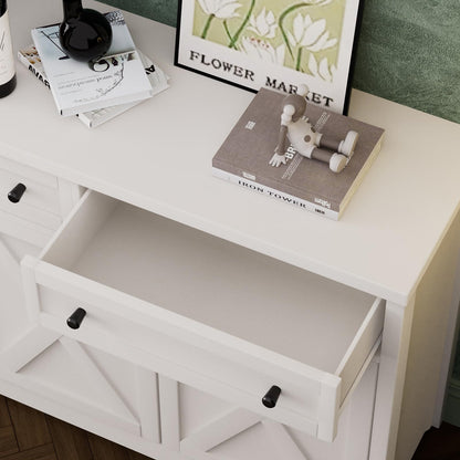 Lyromix 66'' Farmhouse Sideboard Buffet Cabinet with Storage, Large Kitchen Storage Cabinet with Barn Doors Drawers, White Coffee Bar Table for Dining Room Kitchen