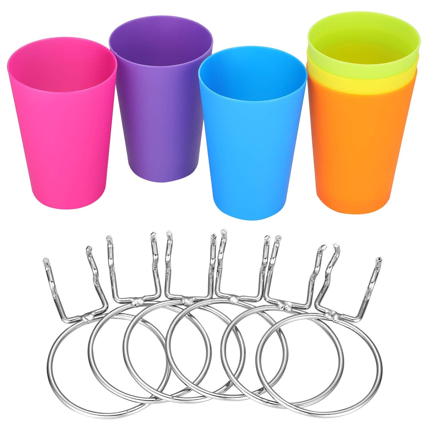 Patelai 6 Set Pegboard Bins with Rings, Pegboard Accessories Cups Holder Organizer Baskets Hooks Kit for Art and Craft Supplies Storage (Blue, Yellow, Green, Rose Red, Orange, Purple)