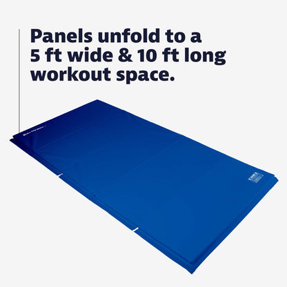 We Sell Mats Gymastics Multi-Sized Portable and Padded Folding Mat for Exercise, Yoga, Martial Arts, Portable with Hook & Loop Fasteners, 5' x 10' (1.5-inch Thick), Blue (GM5x10BLv4-35M)