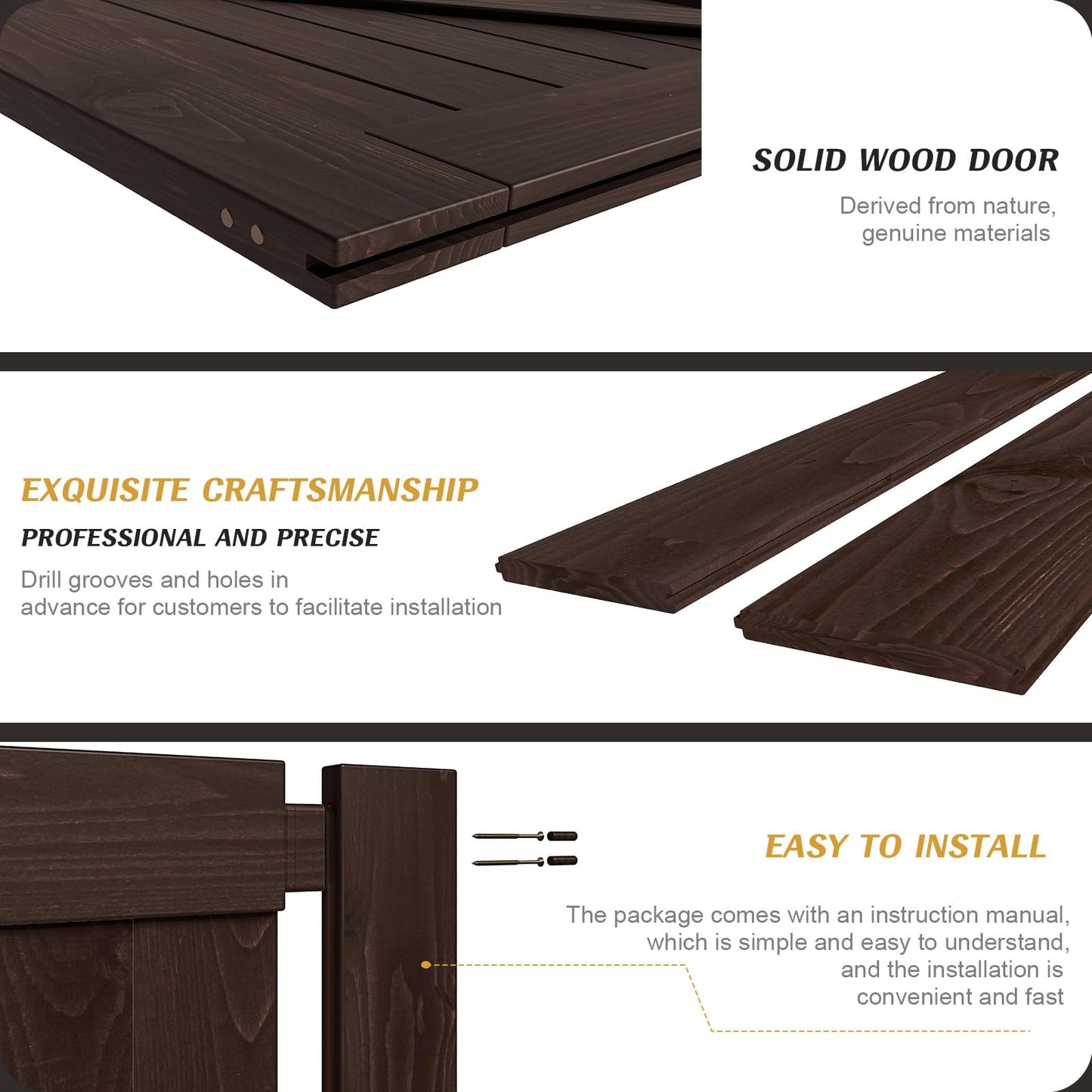 FREDBECK 36in x 84in Brown Barn Door with 6.6ft (79inch) Barn Door Hardware Track Kit and Handle Included, Double Surfaces,Simple Assembly is Required,K-Frame,Coffee