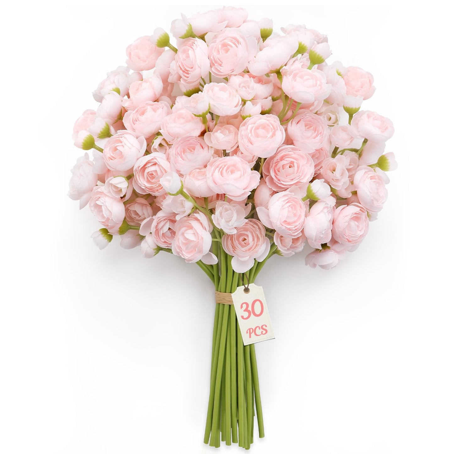 Alupssuc 30Pcs Ranunculus Artificial Flowers Faux Silk Mini Ranunculus, Spring Flowers Artificial Indoor for DIY Bouquets, Bulk Fake Wedding Filler Flowers for Bride Shower Decorations, Shabby Blush