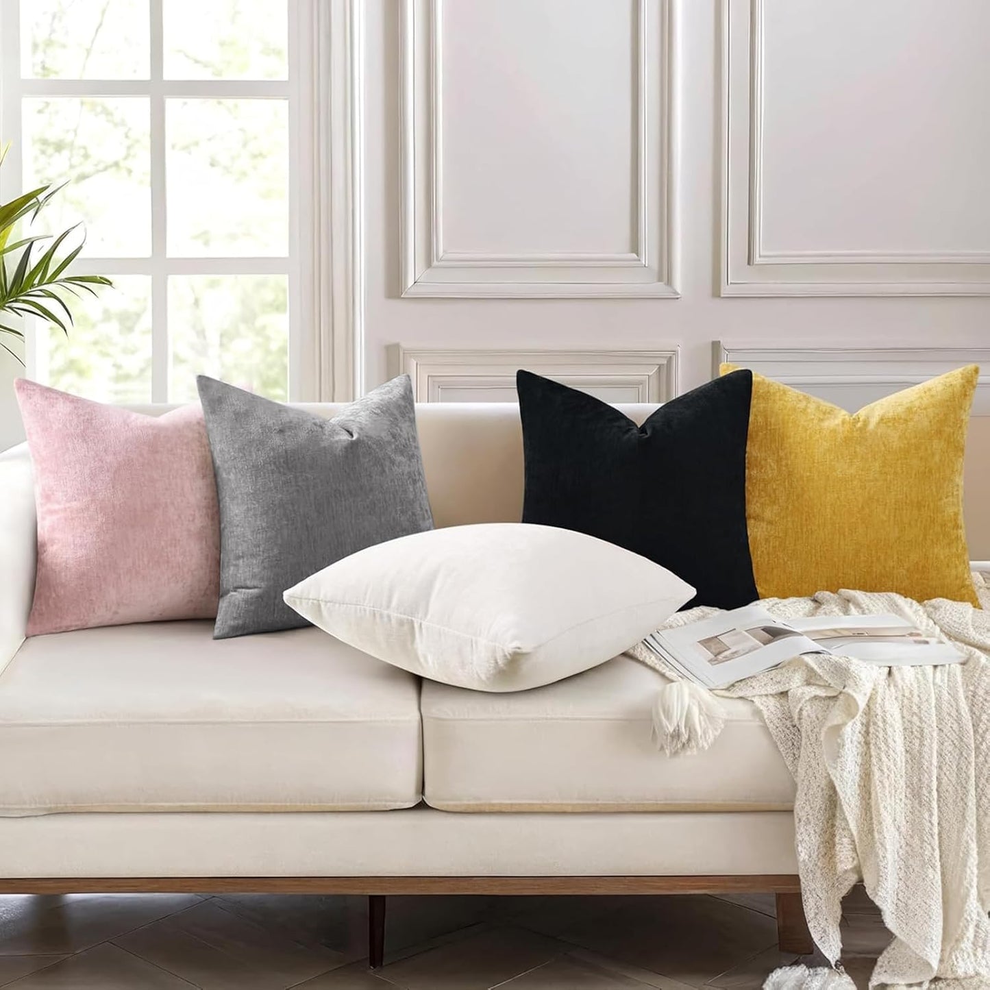 24x24 Inch Set 2, decorUhome Chenille Dark Grey Throw Pillow Covers of Decorative Soft Couch Pillow Covers Solid Dyed