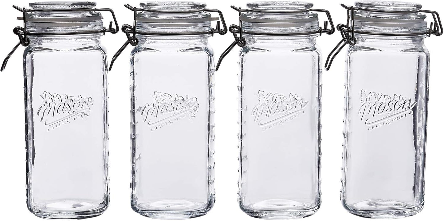 Mason Craft & More Airtight Kitchen Food Storage Clear Glass Clamp Jars, 22 Ounce Mini Clamp Jar