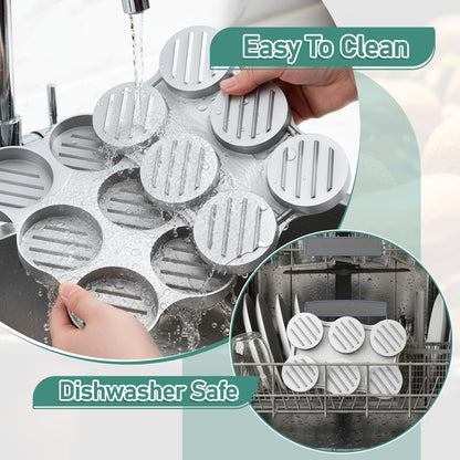 AOZUO Mini Burger Press Small Meat Patty Maker with 300 Patty Papers and 6 Round Shape Press Patty Maker for Mini Hamburger, Barbecue, Picnic, Camping, Six 2.64-inch Slots, 6 Pieces at Once