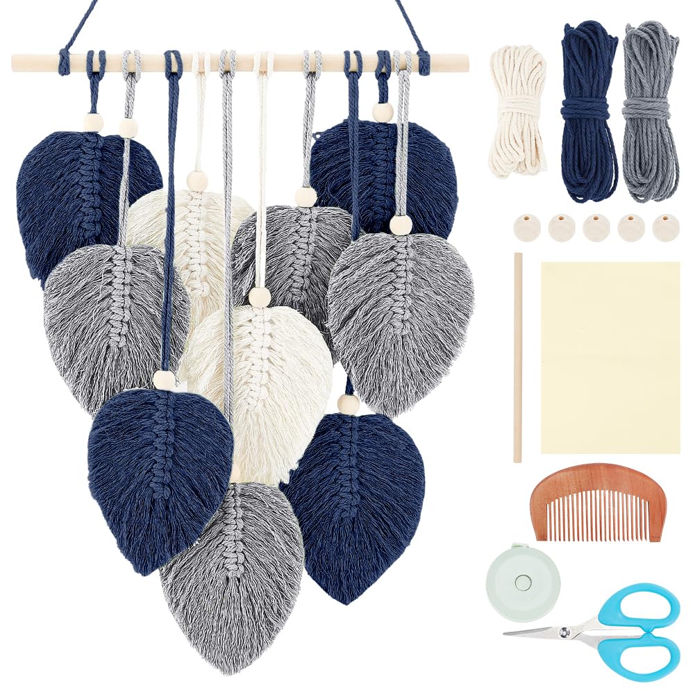 FREEBLOSS Macrame Leaf Wall Hanging Kit Boho Wall Hanging Macrame Tapestry DIY Macramé Art for Beginners Macramé Boho Decor for Room Decor Adults Gift