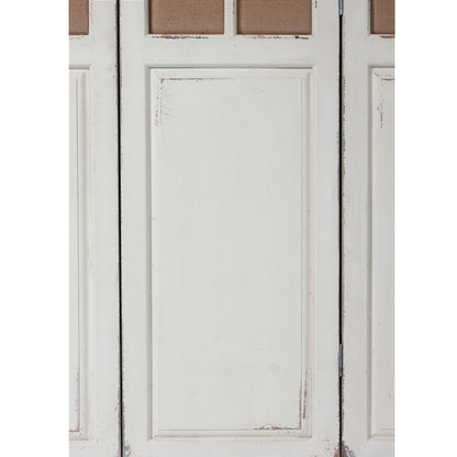 Solid Wooden 3 Panel Room Dividers and Folding Privacy Screens, Handcrafted Rustic 6Ft Tall Room Divider Wall, Wood&Linen Unique Freestanding Room Partition White, Privacy Panel for Bedroom Outdoor