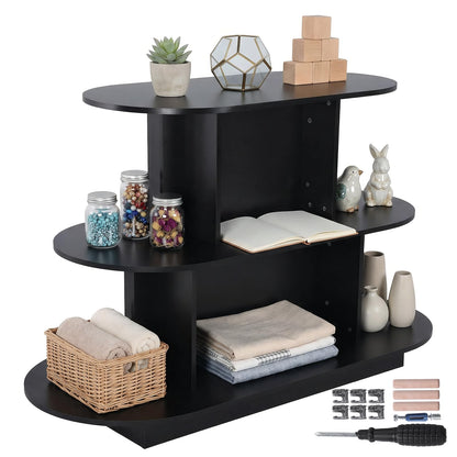 FASDRESS 3 Tier Wooden Oval Display Table Modern Standing Display Riser Shelf Retail Table for Stores Vendor Events 55in W x 23.6in D x 35in H (Black)