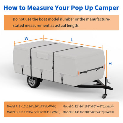 Tuszom True 900D Oxford Anti-Scratch Pop Up Camper Trailer Cover, Upgraded Waterproof Anti-UV Folding Camping RV Cover, Fit 12'-14' with 7 PCS Reinforced Windproof Straps for Motorhome