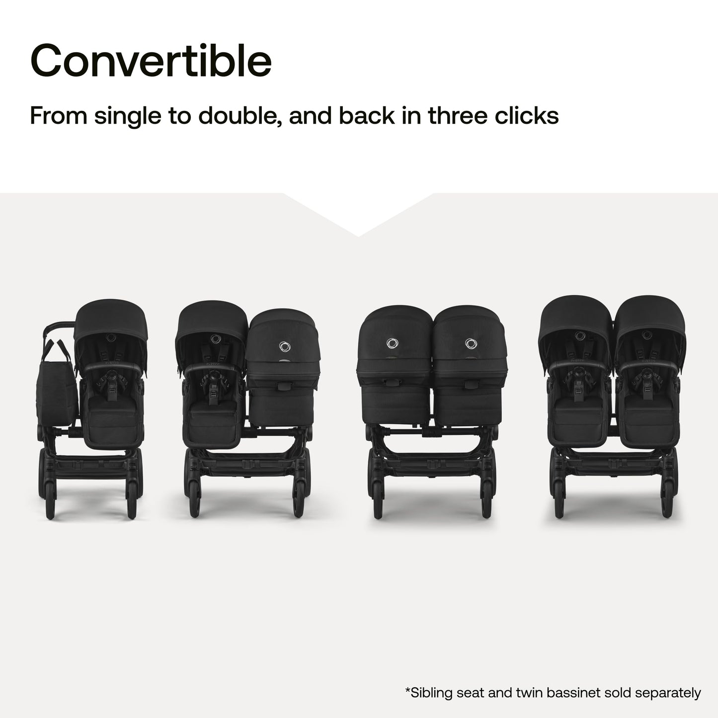 Bugaboo Donkey 6 Sibling Seat – Complete Second Seat Kit for Side-by-Side Double Stroller Conversion, Reversible & Reclining Toddler Seat with Sun Canopy – Deep Indigo