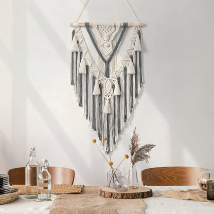 Dremisland Macrame Woven Wall Hanging Boho Geometric Woven Tapestry Beige & Grey Cotton Handmade Bohemian Art Decor with Tassel Craft Ornament for Bedroom Living Room Apartment Nursery (Grey)