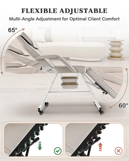 Tythical Tattoo Chair for Client, Facial Tattoo Spa Bed with Wheels for Client Esthetician with Rolling Stool, Adjustable Multipurpose Lash Beauty Salon Spa Massage Table Esthetician Beds, Grey
