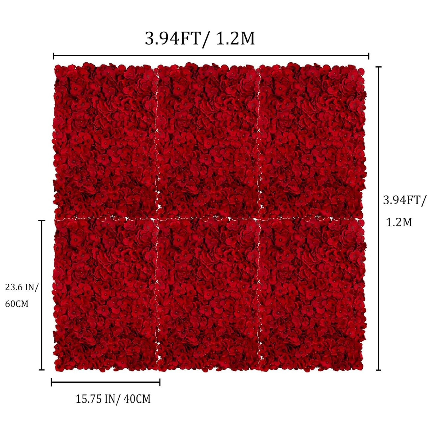 GOUZIBHD Red Hydrangea Flower Wall Backdrop for Wedding Party Baby Bridal Shower Home Hanging, 6 PCS Flower Wall Panel Decor, 24 X 16 in Floral Panel Artificial