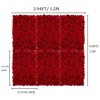 GOUZIBHD Red Hydrangea Flower Wall Backdrop for Wedding Party Baby Bridal Shower Home Hanging, 6 PCS Flower Wall Panel Decor, 24 X 16 in Floral Panel Artificial