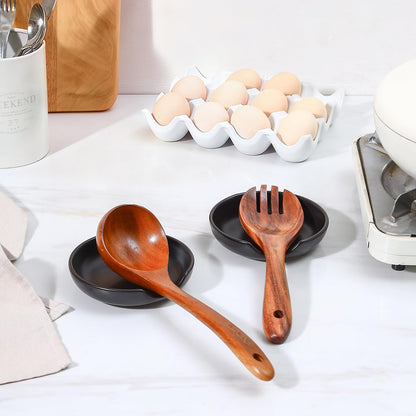 Selamica Ceramic Spoon Rest, 4.8 Inch Spoon Rest for Stove Top, Spoon Holder for Kitchen Counter, Coffee Spoon Holder, Heat-Resistant Cooking Utensil Rest for Ladles Tong, Set of 4, Black
