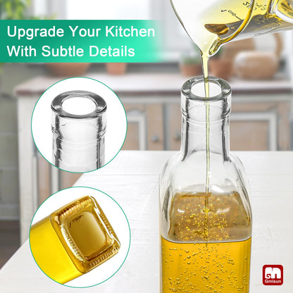 gmisun Olive Oil and Vinegar Dispenser Bottle Set, 2 Pack Oil and Vinegar Dispenser Bottle, 17oz Kitchen Oil Dispenser, Glass Cooking Oil Dispenser, Clear Glass Bottles for Oil with Funnel and Labels
