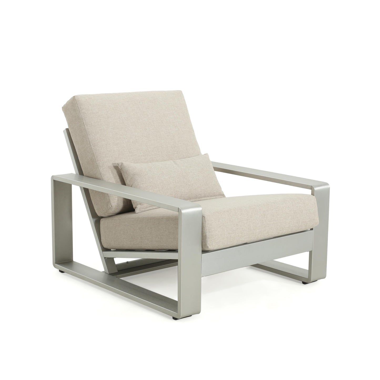 Christopher Knight Home Aspen Aluminum Outdoor Club Chair Set of 2, Lounge Chair Outdoor with Cushions, Indoor Metal Accent Chair, Tilt Backrest Recliner for Backyard, Garden, Balcony, Silver+Beige
