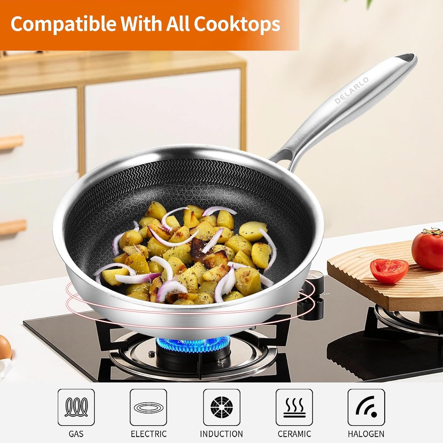 DELARLO 6-Inch Whole Body Tri-Ply Stainless Steel Mini Frying Pan, Oven Safe Induction Skillet, Detachable Handle