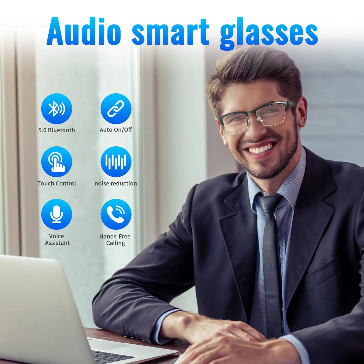 Bluetooth Audio Smart Glasses, Blue Light Glasses for Women Men, Remote Shooting, Open Ear Sound Mic & Speakers, Magnetic Charging, Color-Changing Polarized Sunglasses Lenses, Voice Assistant（GS06S)