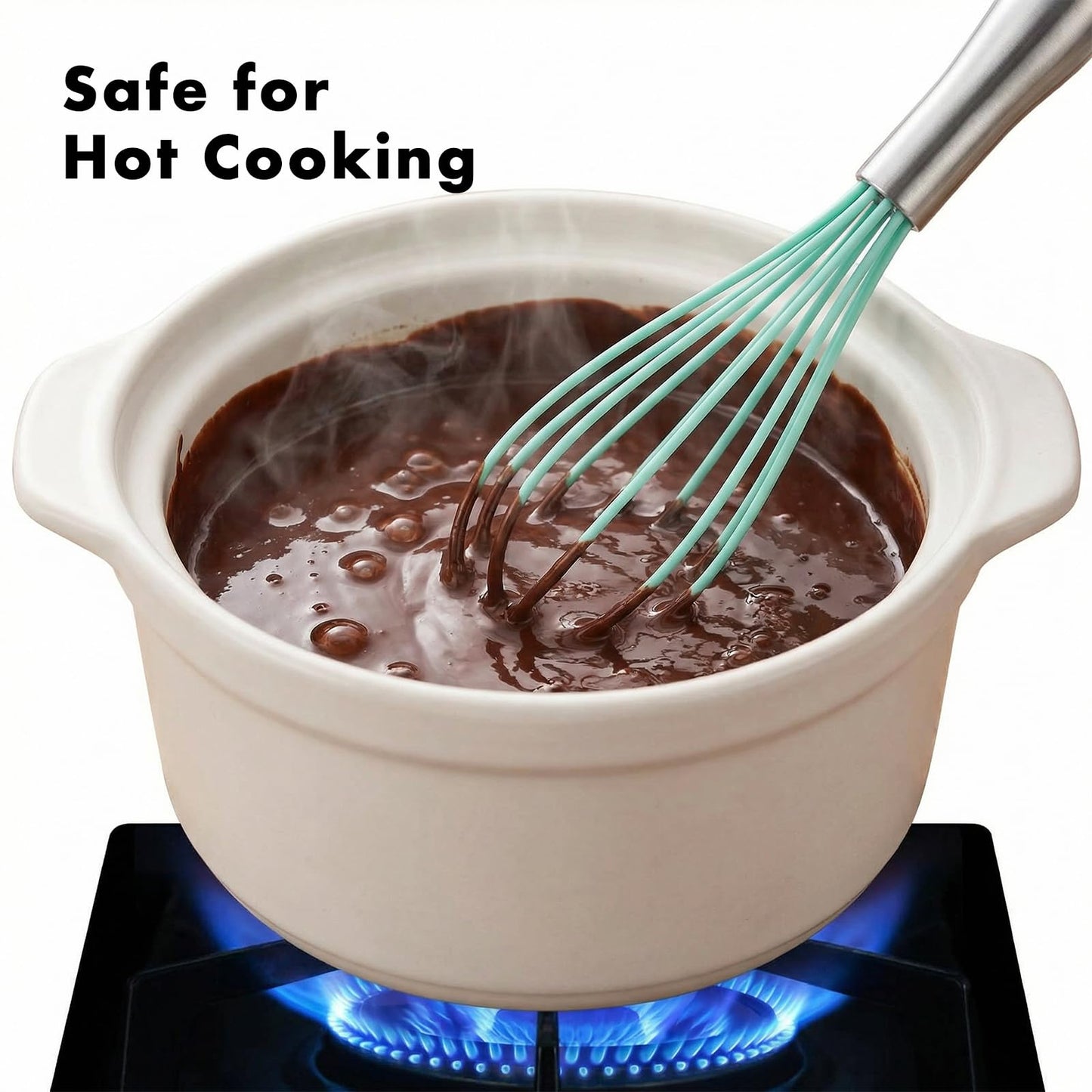 OYV 10-Inch Teal Silicone Whisk, Heat Resistant 480°F Kitchen Whisk with Stainless Steel Ergonomic Handle, Non-Scratch for Nonstick Cookware, Dishwasher Safe, Perfect for Blending, Cooking & Beating