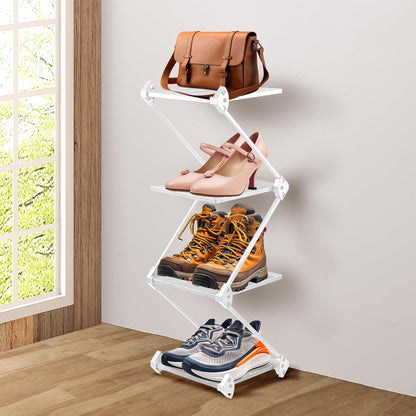 Small White 4 Tier Vertical Shoe Rack Shelf - Metal Tall Shoe Organizer for Entryway, Bedroom, Living Room - Space
