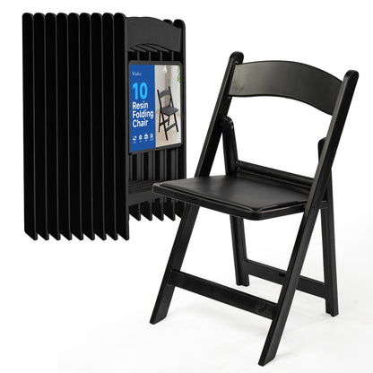 Winlice Black Resin Folding Chairs - Stackable Chairs with Padded Seats, 800LB Weight Capacity Comfortable Chair - Indoor/Outdoor Folding Chairs for Events - Lightweight Foldable Chairs (10 Pack)