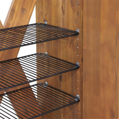 Bethel Acacia Wood Shoe Cubbie Cabinet, 31 in. W Entryway Storage Organizer with 3 Adjustable Metal Wire Shelves, Two Door Design with Open Back X Pattern, Ideal for Mudroom, Kitchen, Hallway