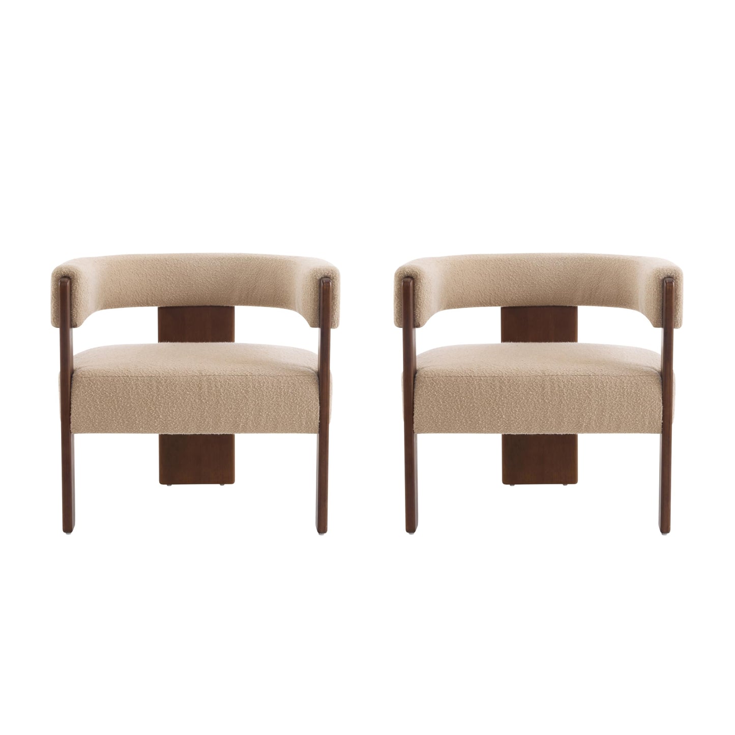 Christopher Knight Home Nettie Set of 2 Modern Accent Chair for Living Room, Boucle Single Lounge Sofa Chair with Wood Frame, Comfy Reading Chair, Lounge Armchair with Cushion, Light Camel + Walnut