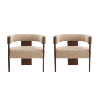 Christopher Knight Home Nettie Set of 2 Modern Accent Chair for Living Room, Boucle Single Lounge Sofa Chair with Wood Frame, Comfy Reading Chair, Lounge Armchair with Cushion, Light Camel + Walnut