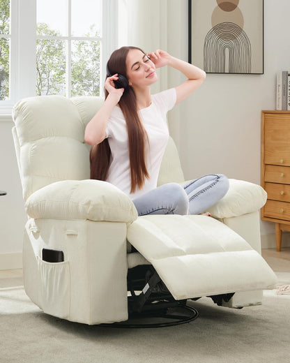 Garvee Rocking Recliner Chair, 360° Swivel Rocker Chair for Living Room, Upholstered Fabric Glider Nursery Chair with Side Pockets for Small Spaces, q235 Steel Frame Lazy Boy Recliner Single Sofa
