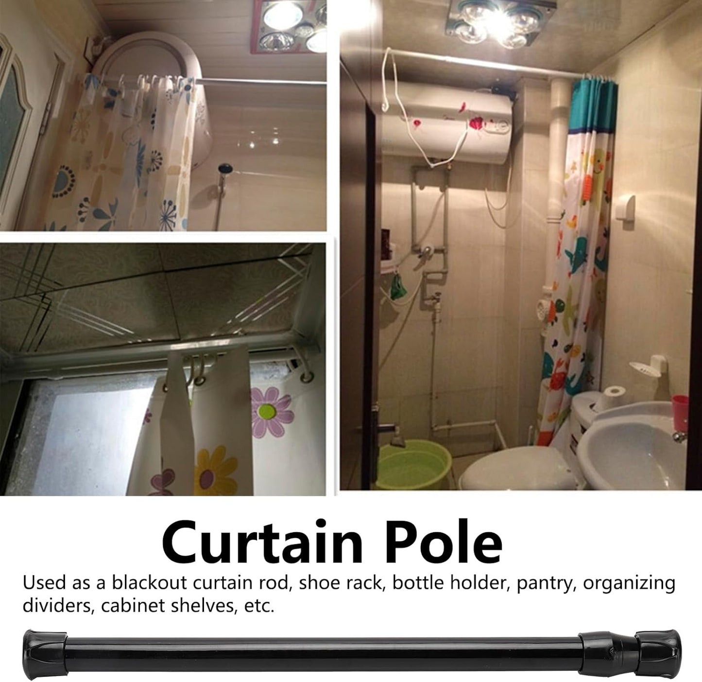 Shelves(25-40 Adjustable Size Window Curtain Rail Telescopic Spring Tension Rod For Blackout Curtain Rod Shoe Rack
