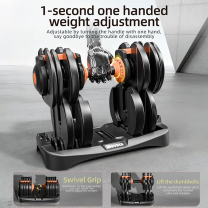 Moveta Adjustable Dumbbells Set of 2，Free Weights Dumbbells Set，Adjustable Dumbbell Set，52.5 lbs pair 105 lbs，15 in 1，for Men/Women Gym Equipment for Home Strength Training Equipment